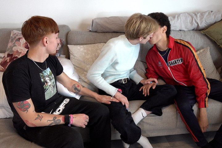 Ultimate stunning Hung young Lads 😍 take turns on Blonde cute twink with their Enormous Cocks